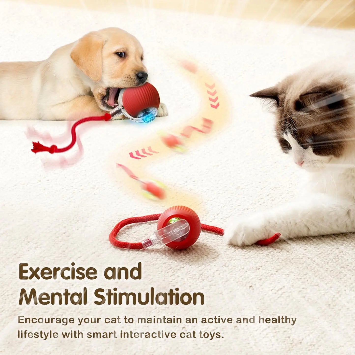 This interactive spherical toy for cats features an automatically rotating tail ball design and isarechargeable electric pet toy