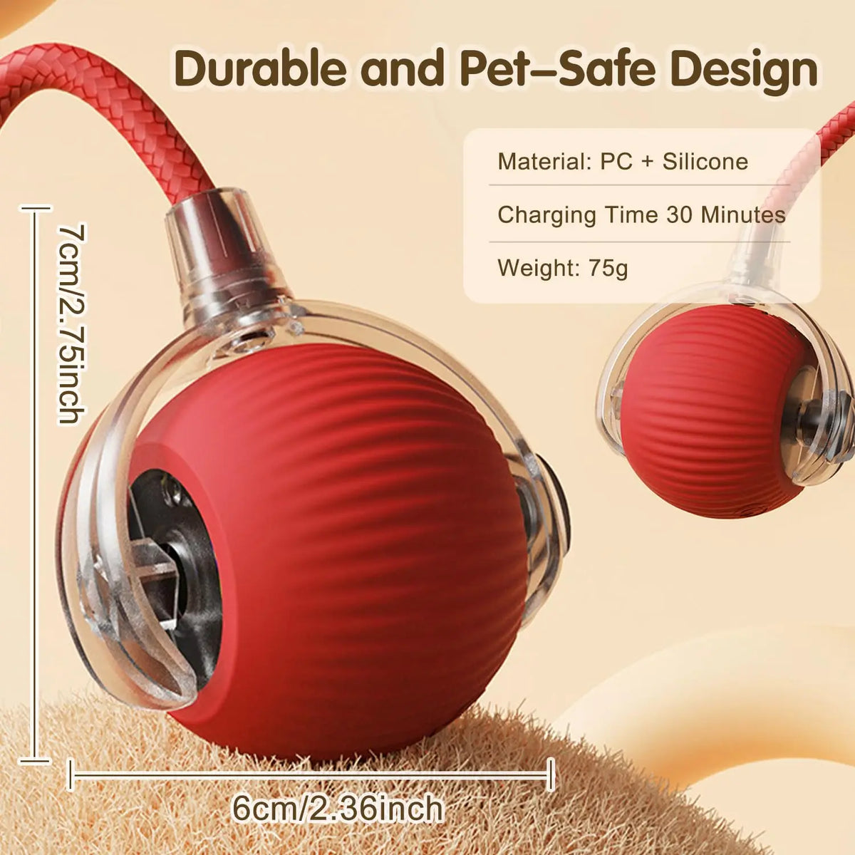 This interactive spherical toy for cats features an automatically rotating tail ball design and isarechargeable electric pet toy
