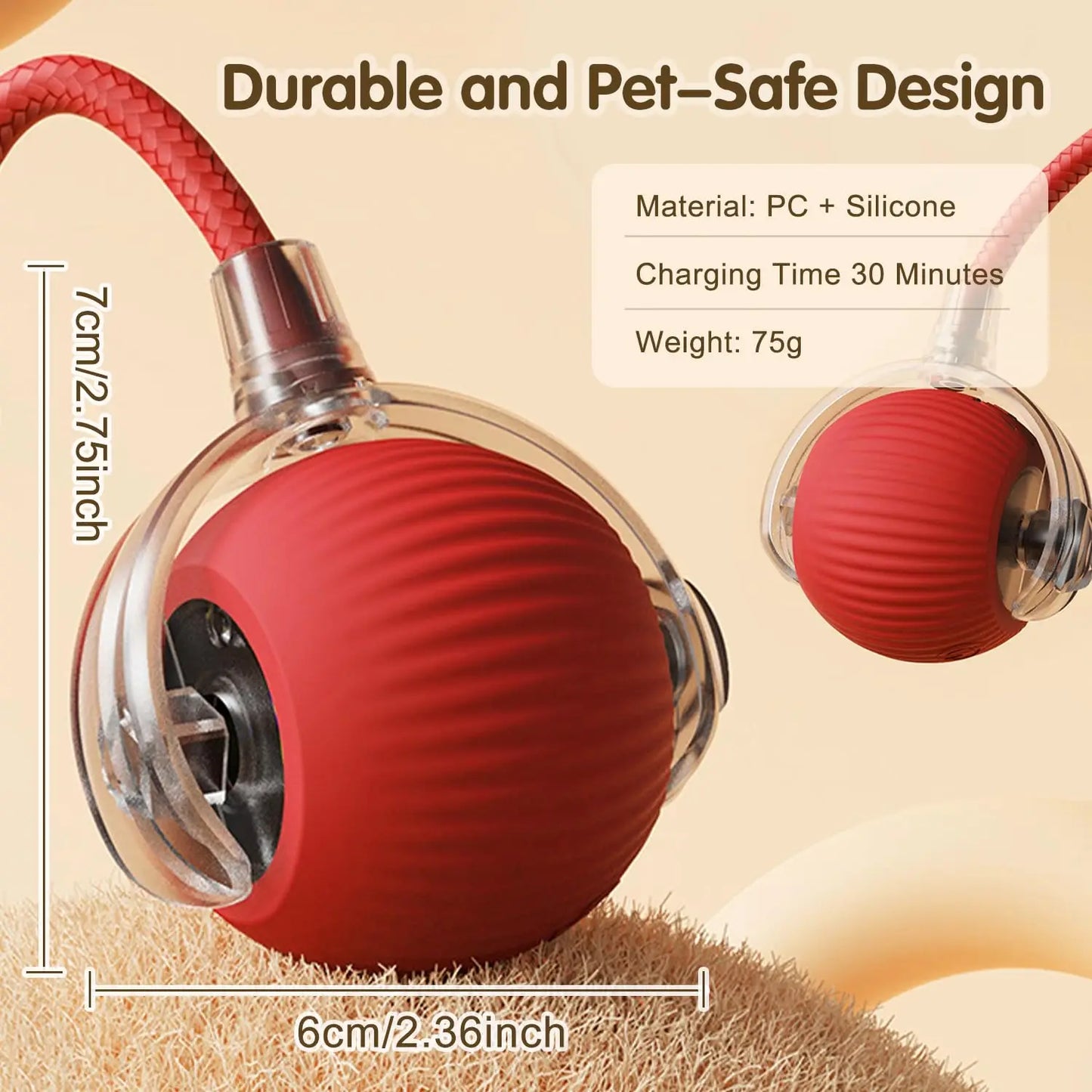 This interactive spherical toy for cats features an automatically rotating tail ball design and isarechargeable electric pet toy